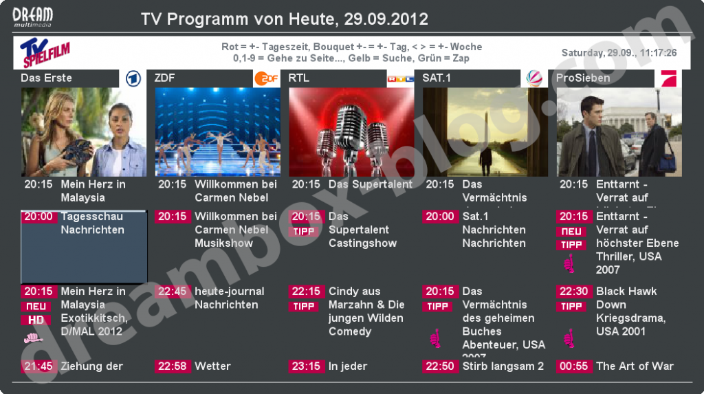TV Spielfilm auf der Dreambox EPGInfos von 170 Sendern für zwei